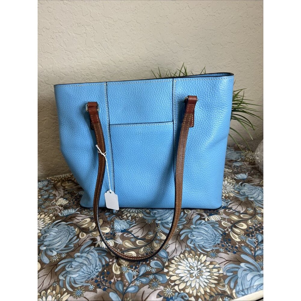 Dooney and Bourke Pebble Grain Small Lexington Tote Leather Sky Blue Purse - Picture 2 of 14